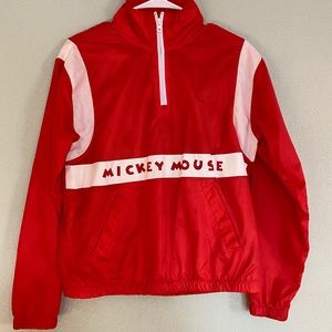 Disney Womens Red Cosmic Mickey Windbreaker Jacket 1/4 Zip Size Small
